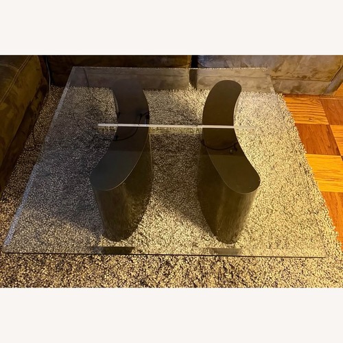 Used Modern Tempered Glass Coffee Table | Black Base for sale on AptDeco