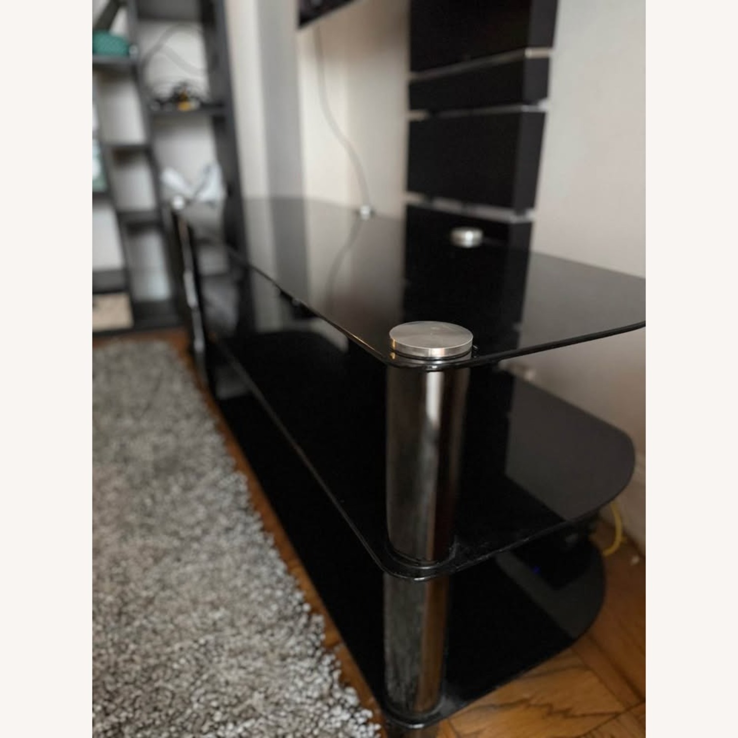 TV Stand Tempered Black Glass Media Console - image-3