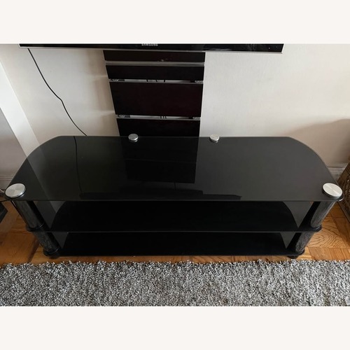 Used TV Stand Tempered Black Glass Media Console for sale on AptDeco