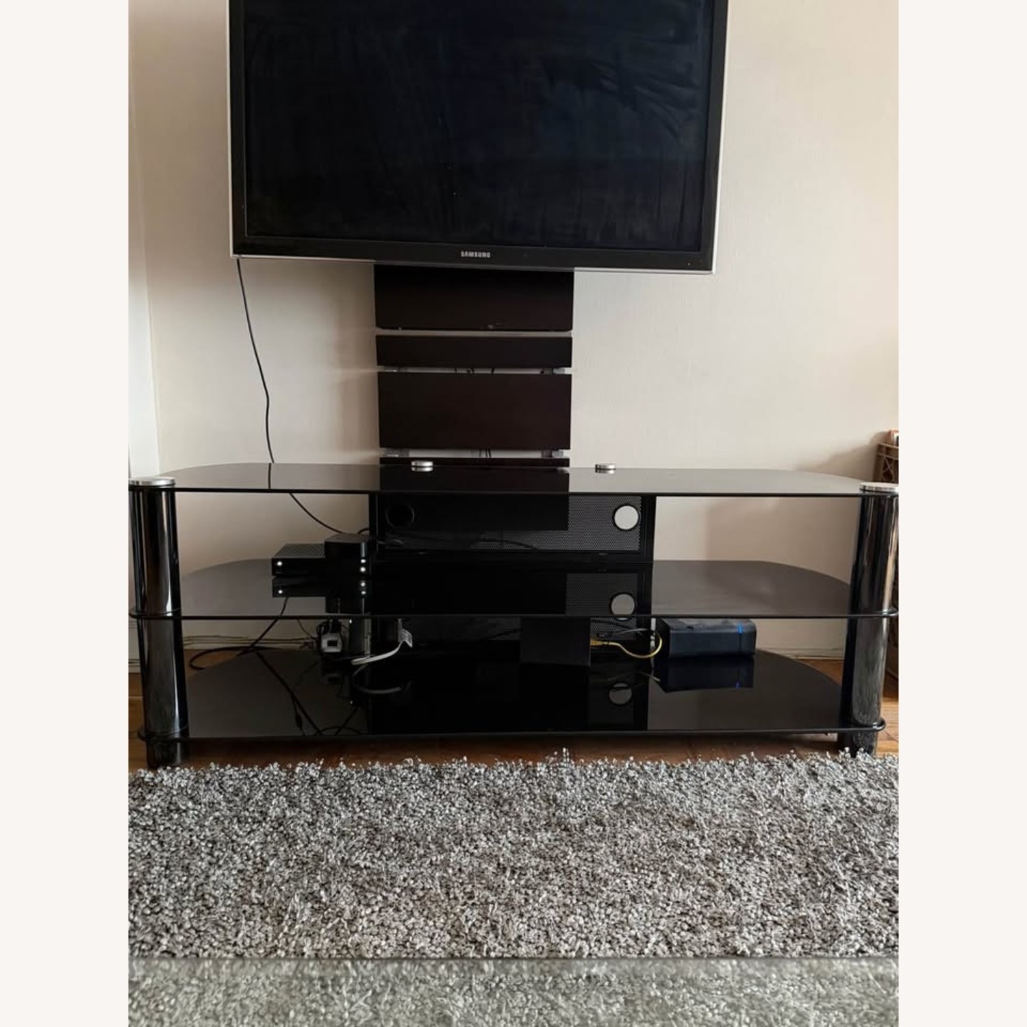 TV Stand Tempered Black Glass Media Console - image-4