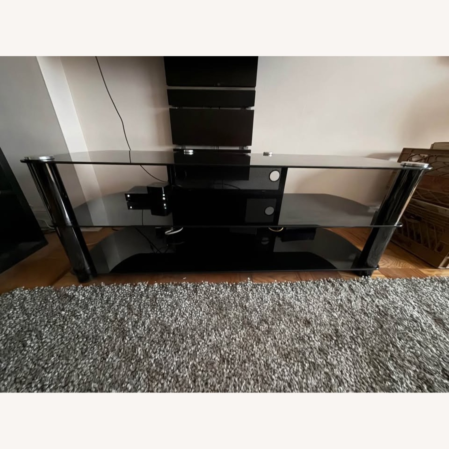 TV Stand Tempered Black Glass Media Console - image-2