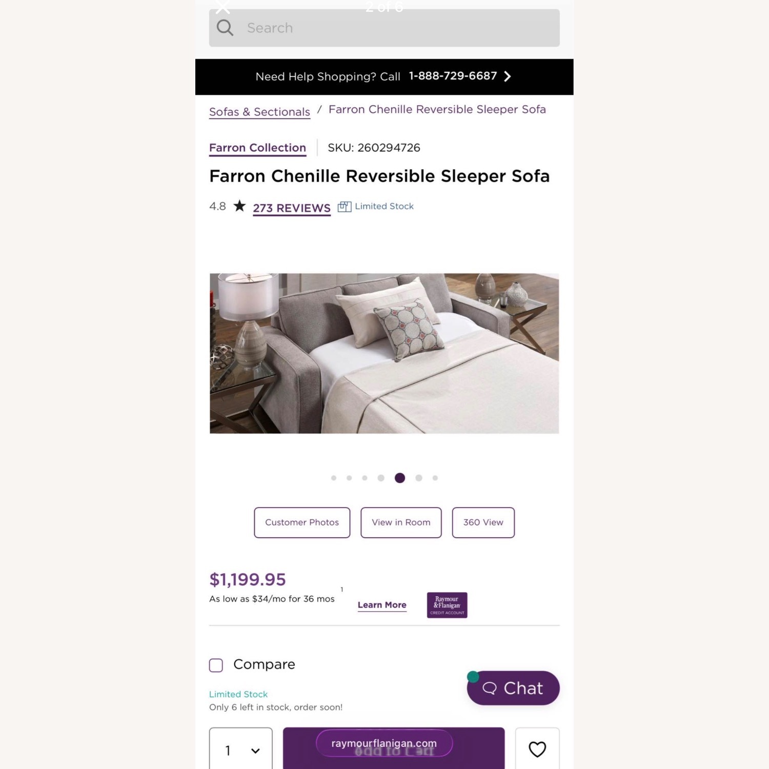 Raymour & Flanigan Farron Light Gray Fabric Sleeper Sofa - image-2