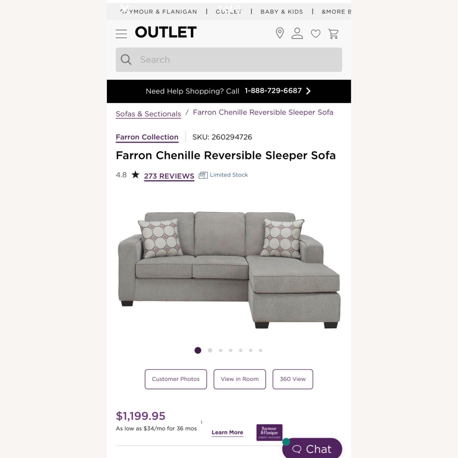 Raymour & Flanigan Farron Light Gray Fabric Sleeper Sofa - image-7