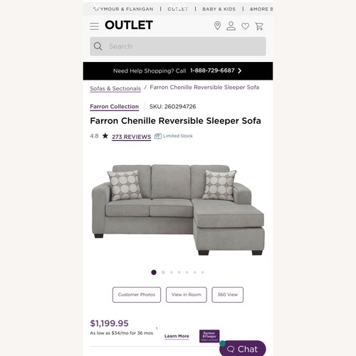 Used Raymour & Flanigan Farron Light Gray Fabric Sleeper Sofa for sale on AptDeco