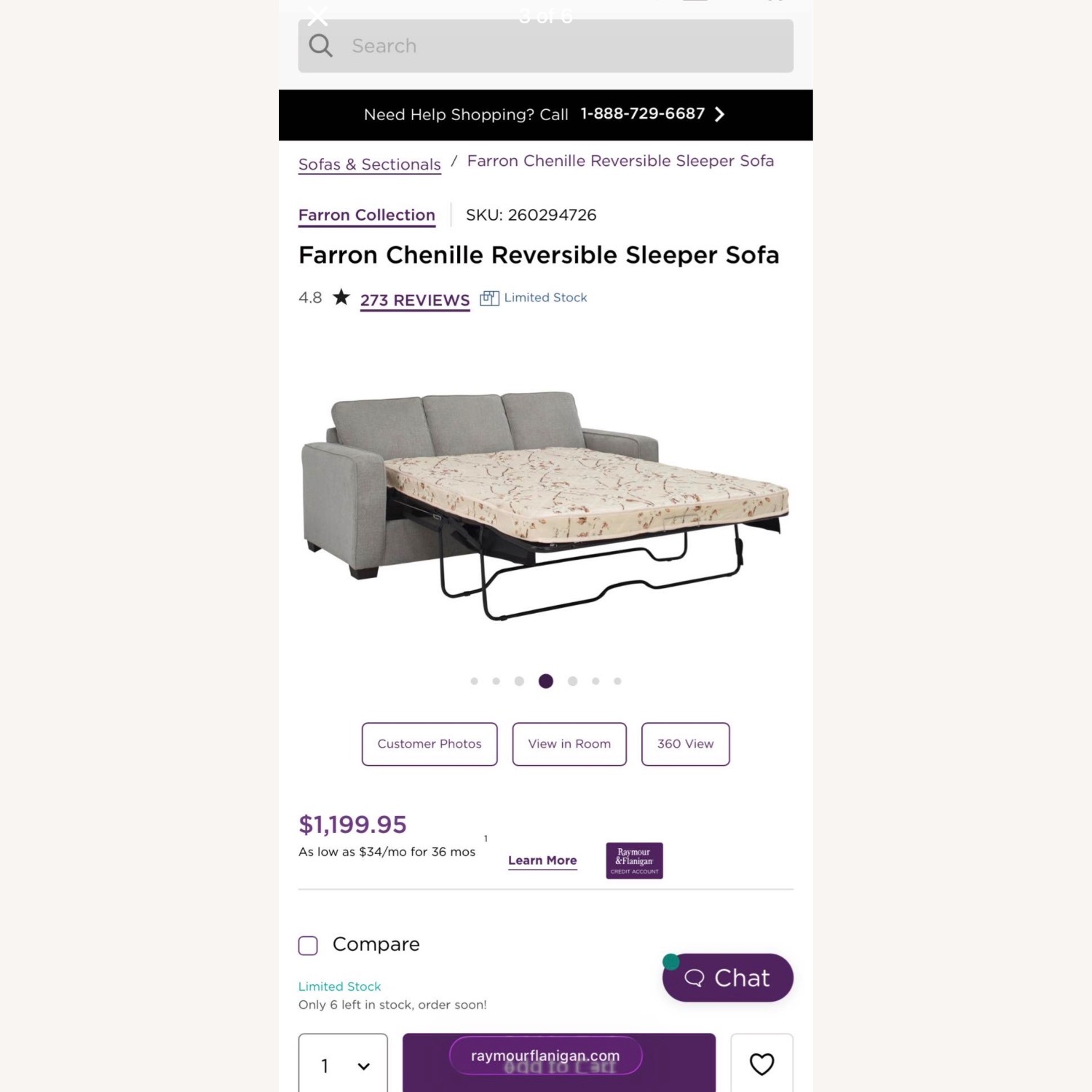 Raymour & Flanigan Farron Light Gray Fabric Sleeper Sofa - image-3