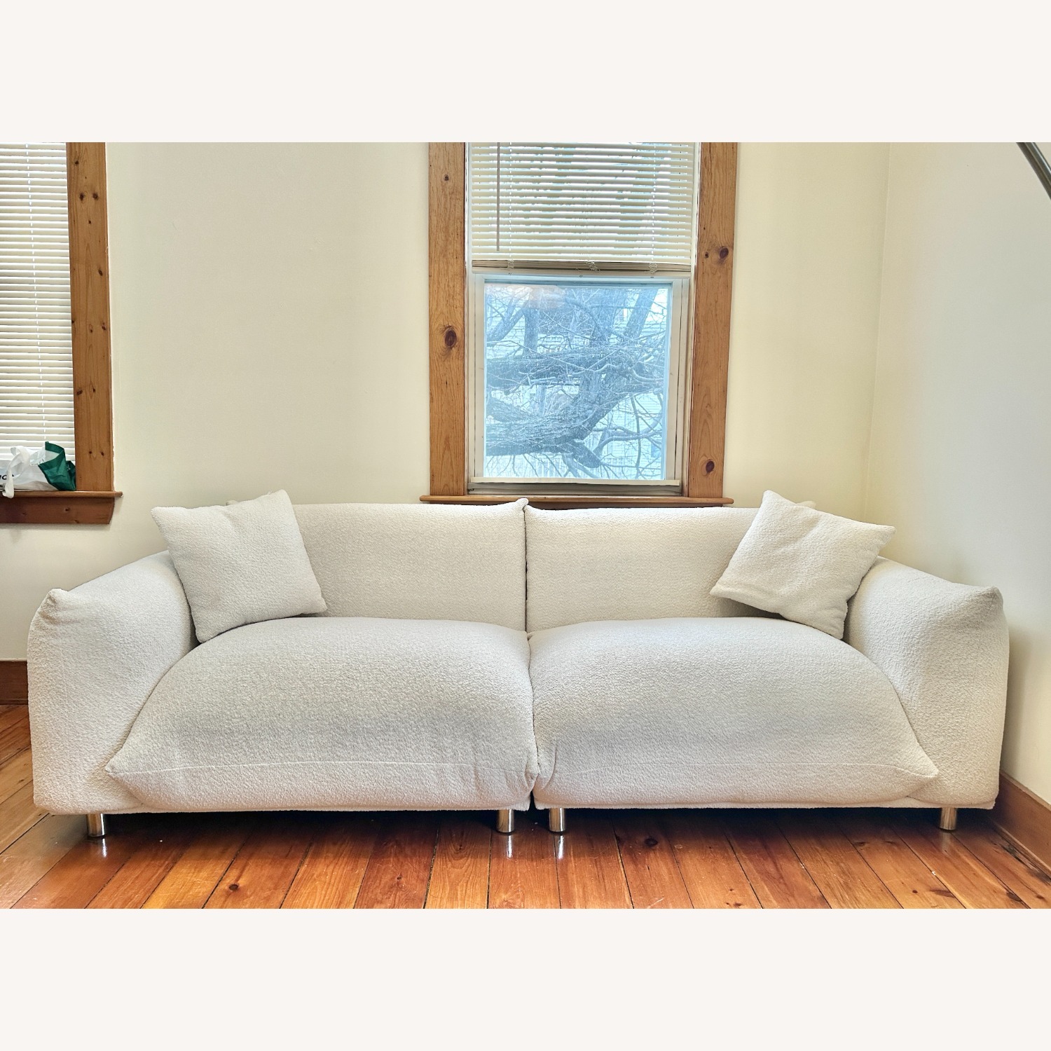 Latitude Run White Boucle 3+ Seat Sofa W Pillows - image-1