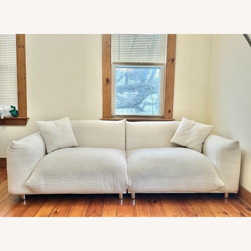 Used Latitude Run White Boucle 3+ Seat Sofa W Pillows for sale on AptDeco