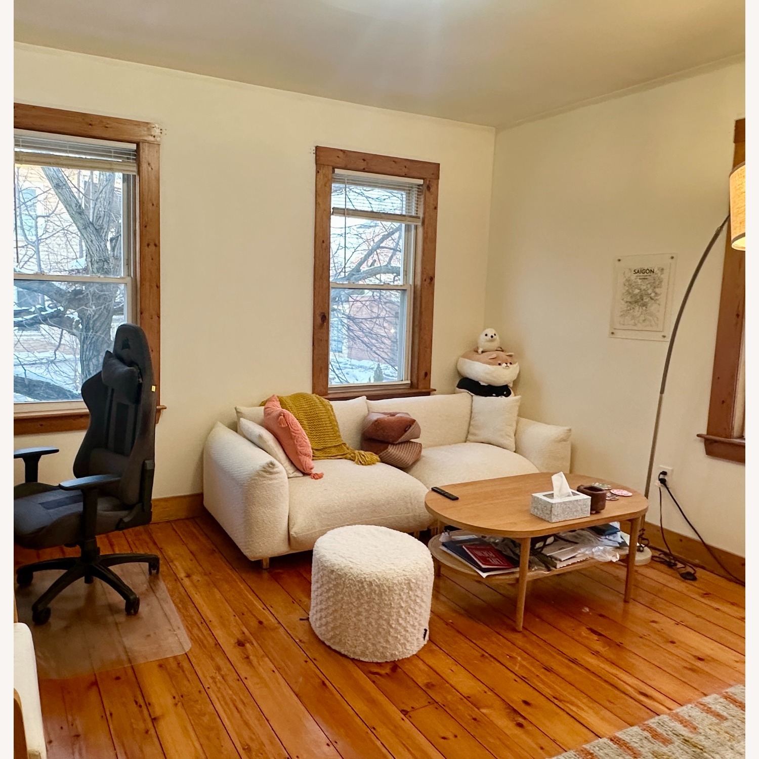 Latitude Run White Boucle 3+ Seat Sofa W Pillows - image-2