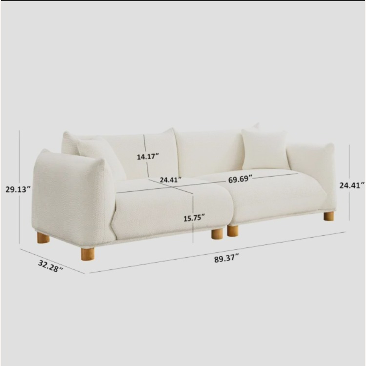 Latitude Run White Boucle 3+ Seat Sofa W Pillows - image-3