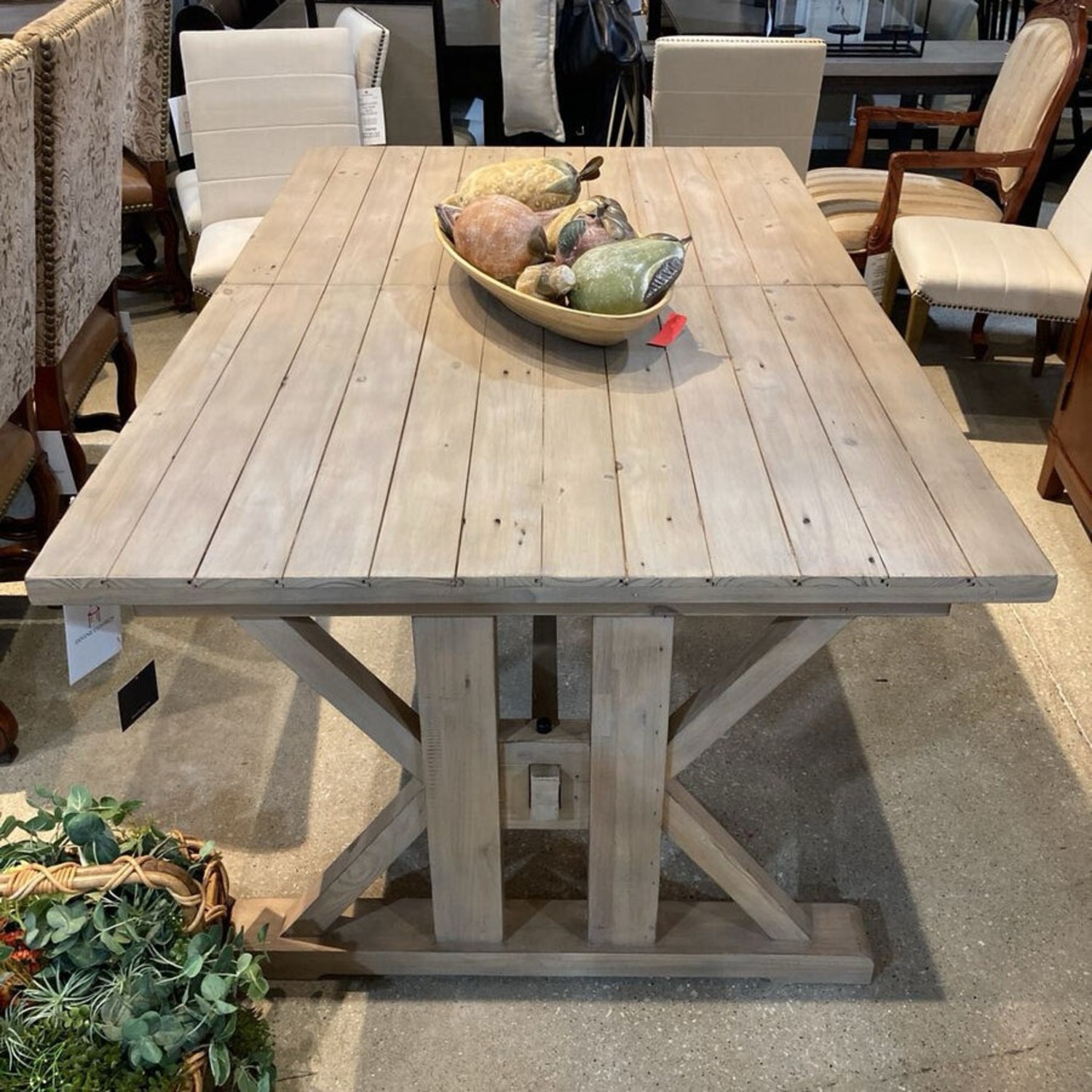 Reclaimed Wood Trestle Dining Table W 24" Leaf - image-3