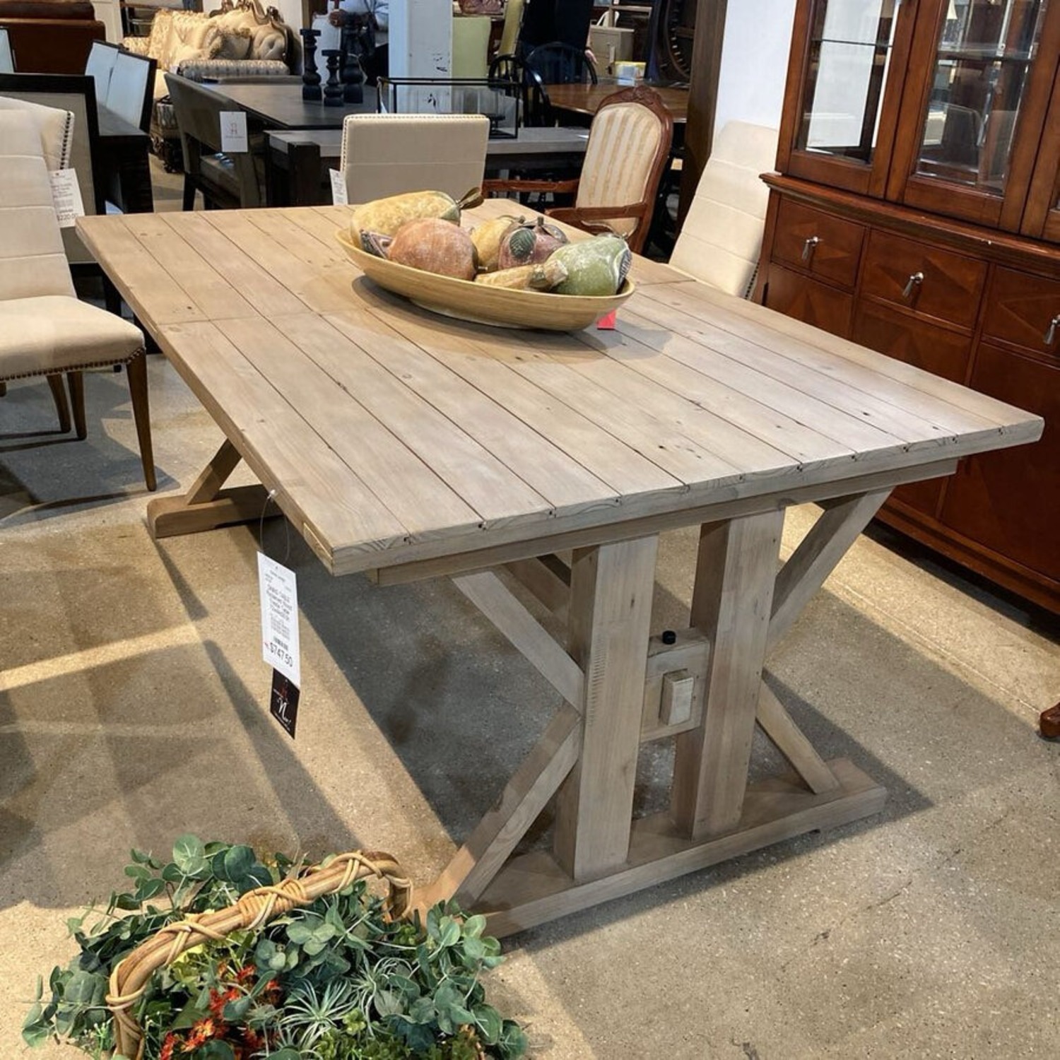 Reclaimed Wood Trestle Dining Table W 24" Leaf - image-2