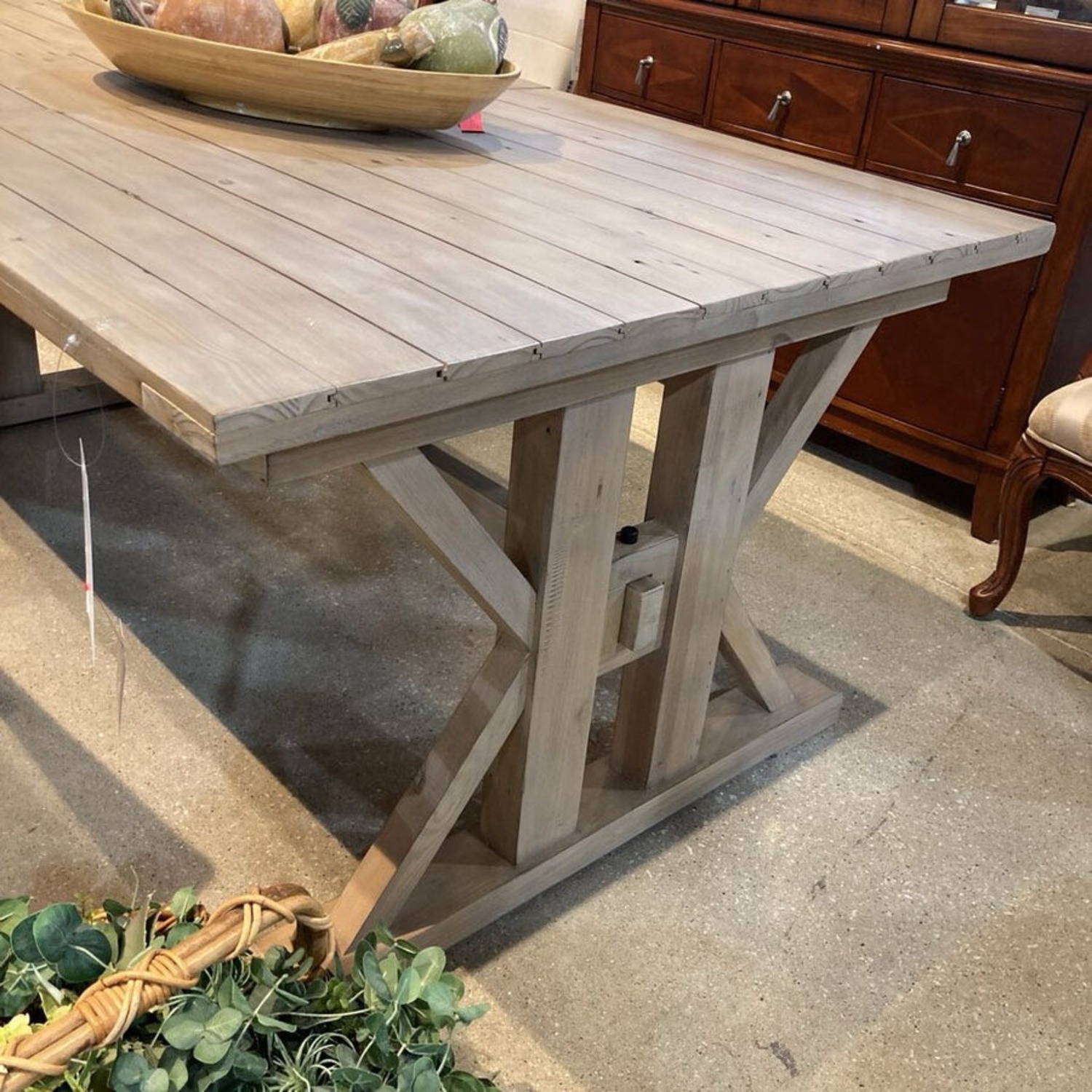 Reclaimed Wood Trestle Dining Table W 24" Leaf - image-4
