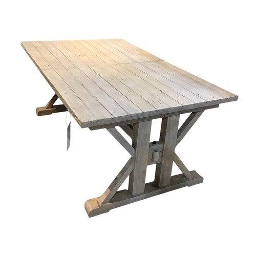 Used Reclaimed Wood Trestle Dining Table W 24" Leaf for sale on AptDeco