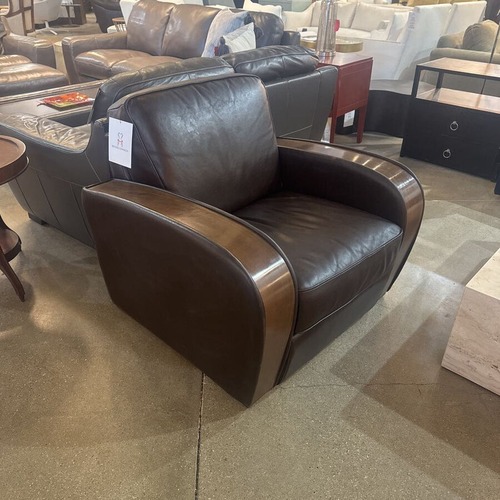 Used Art Deco Leather & Wood Club Chair  for sale on AptDeco