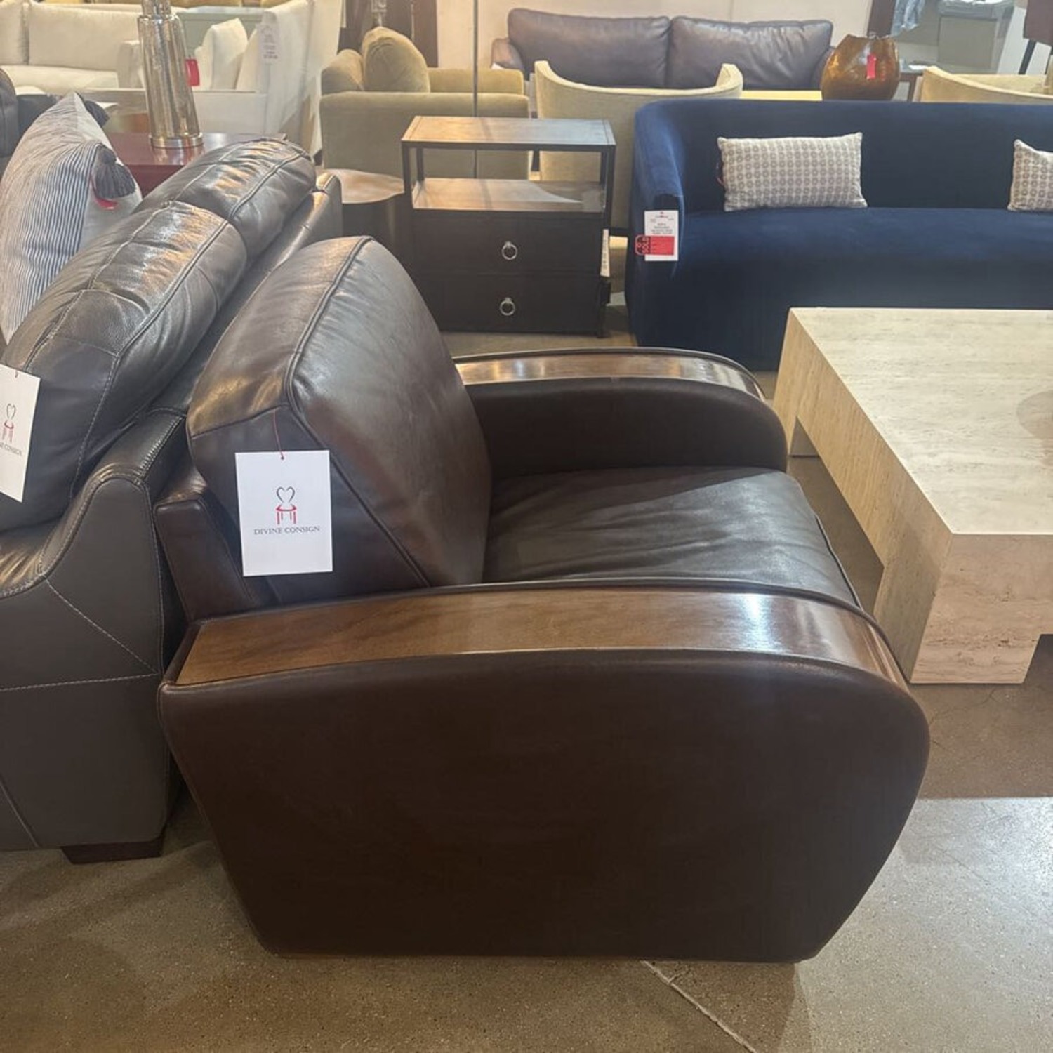 Art Deco Leather & Wood Club Chair  - image-4