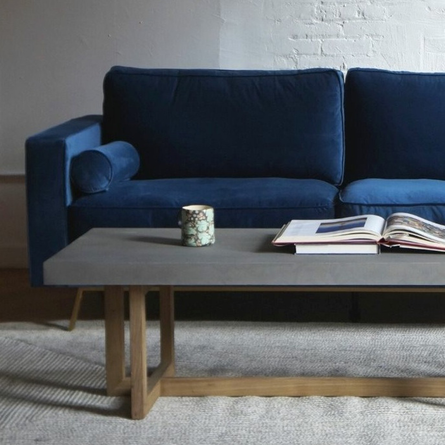 Comfy Mid Century Modern Sofa - Blue Velvet - image-5