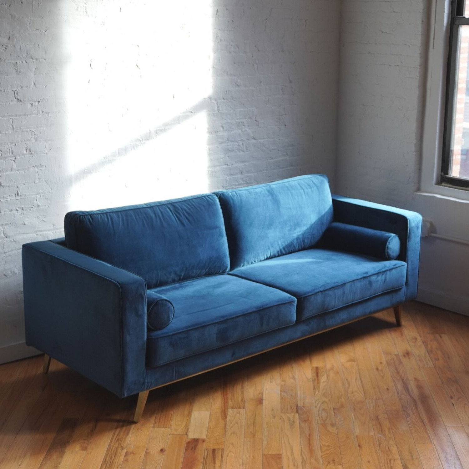 Comfy Mid Century Modern Sofa - Blue Velvet - image-3