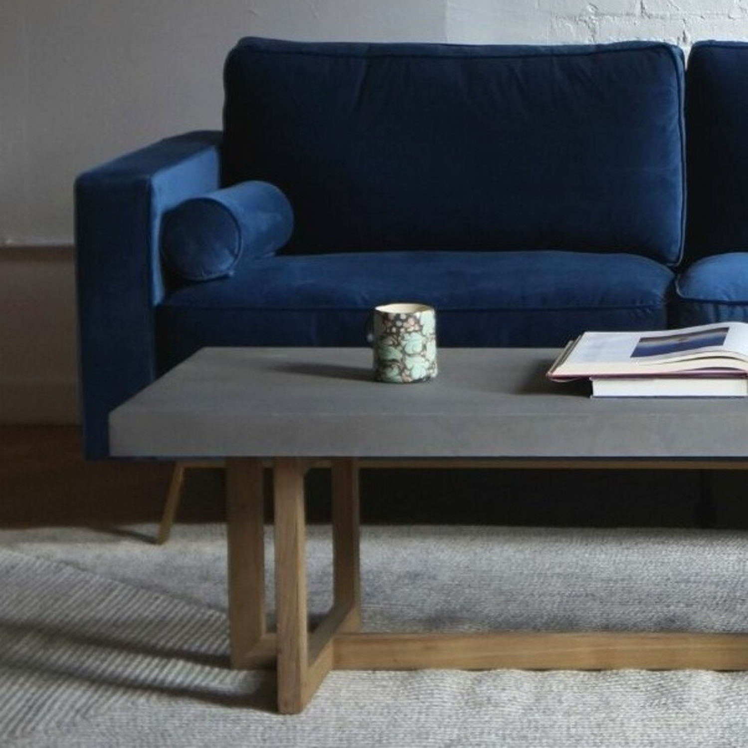 Comfy Mid Century Modern Sofa - Blue Velvet - image-7