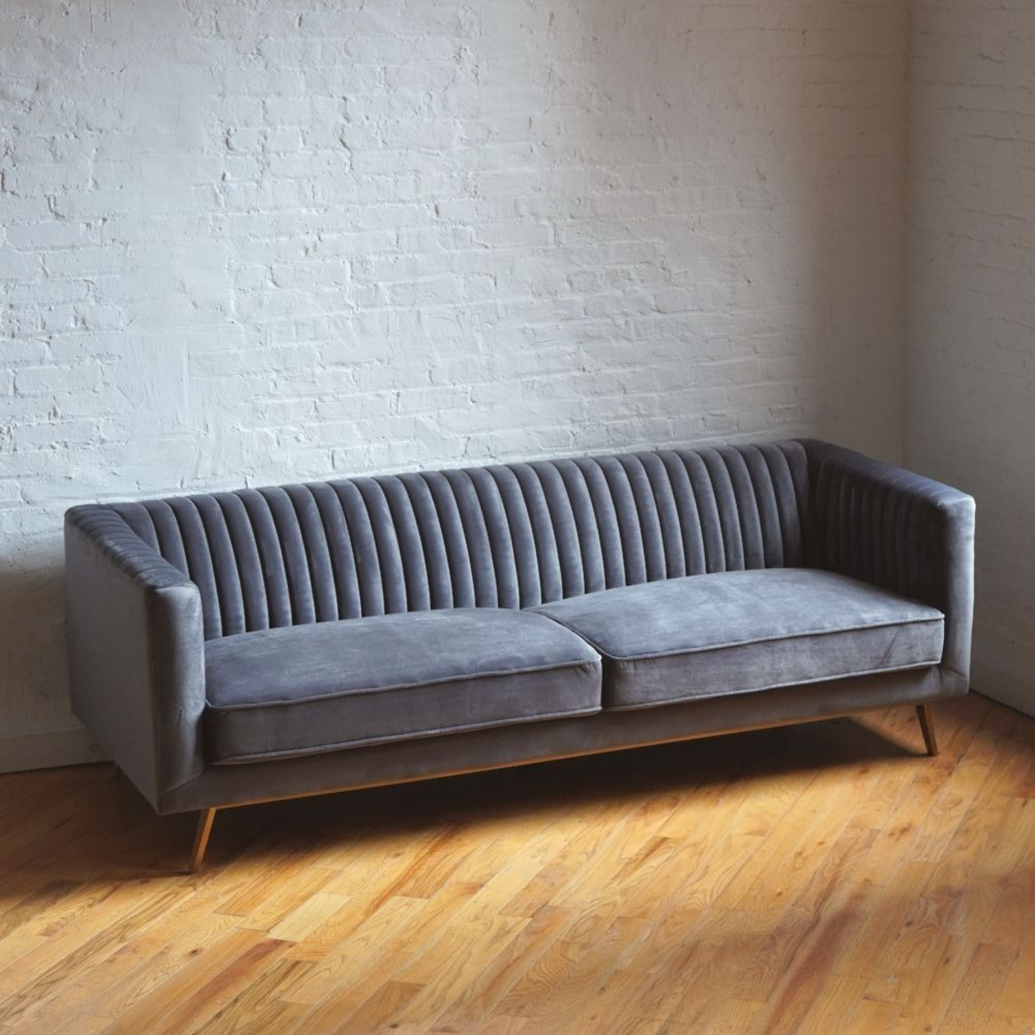 Modern Art Deco Sofa in Grey Velvet - image-2