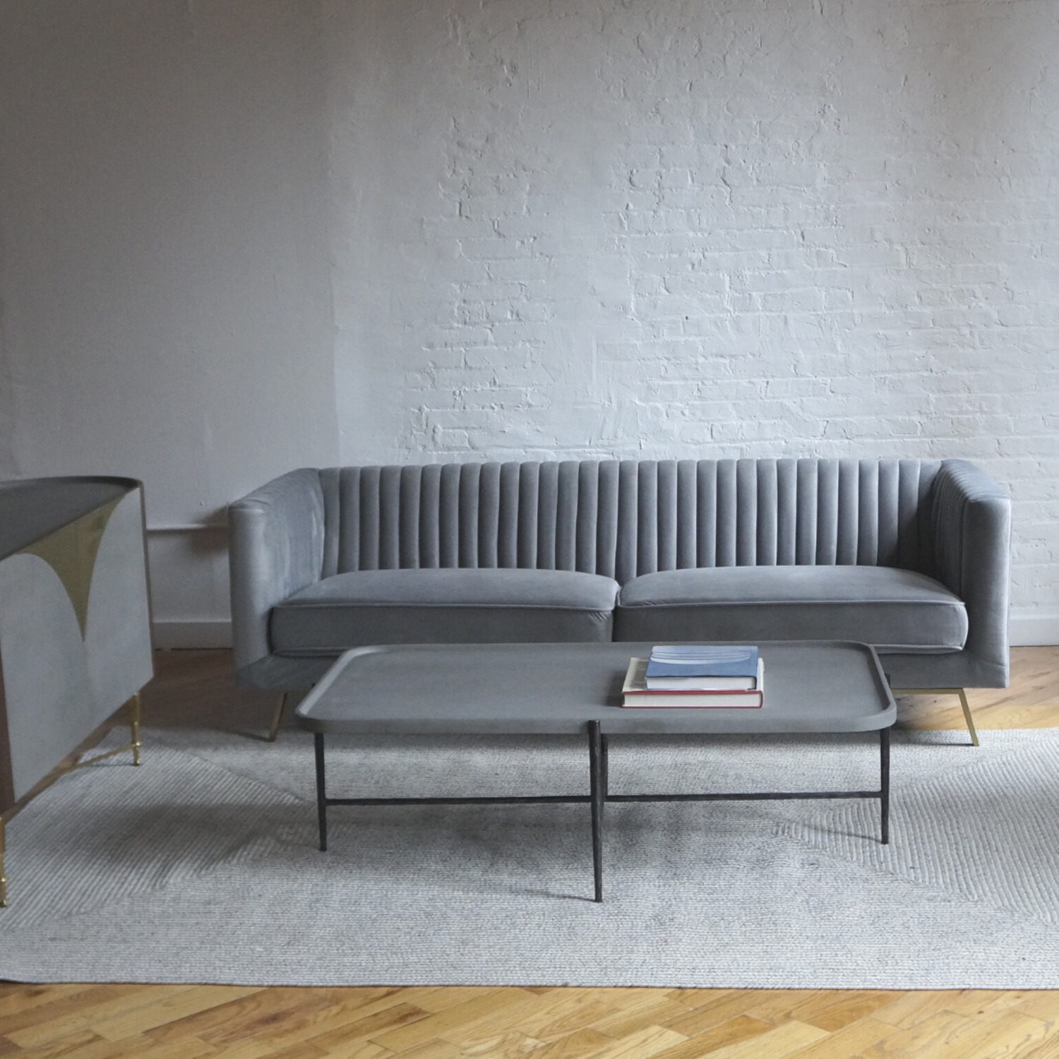 Modern Art Deco Sofa in Grey Velvet - image-4