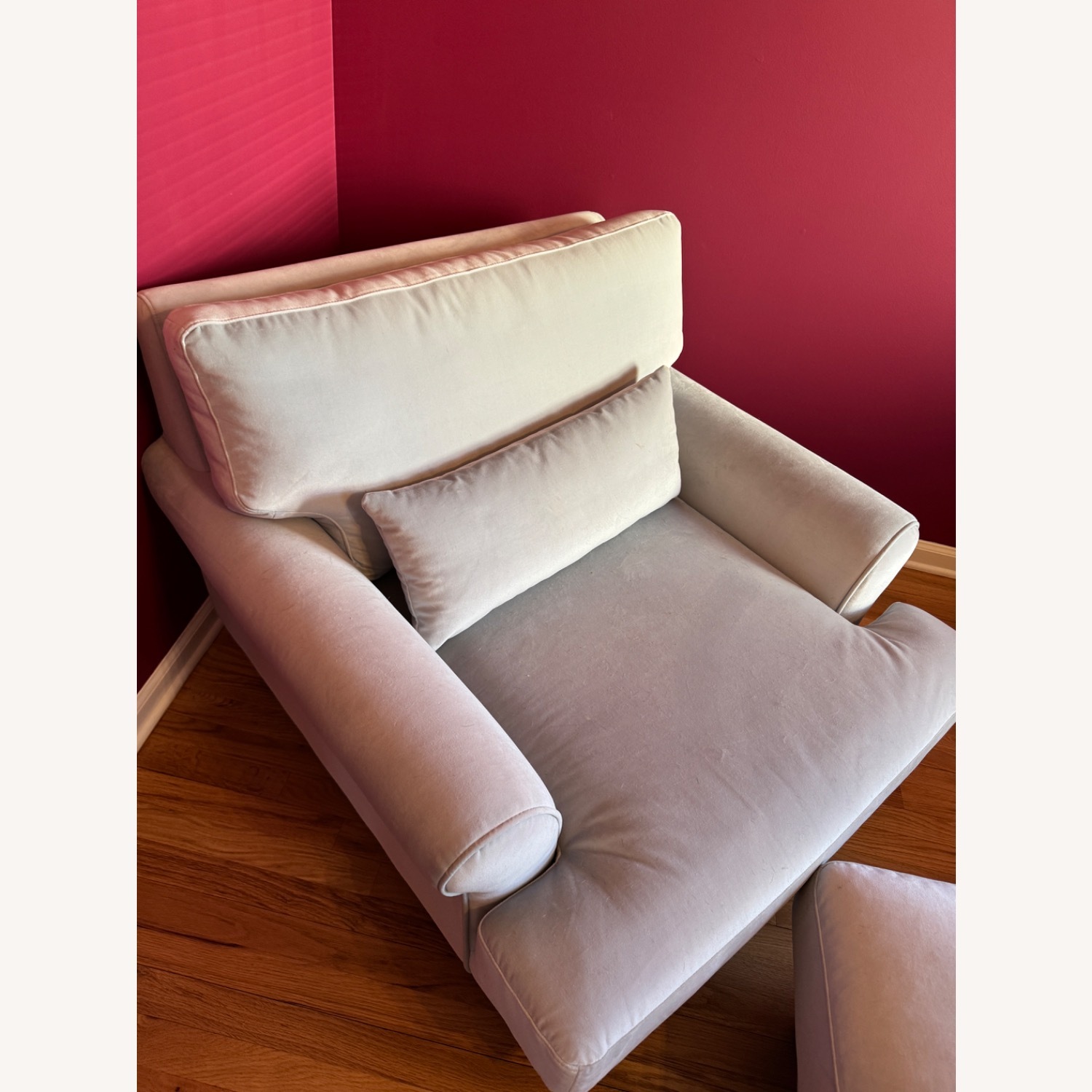 Pale Blue Loveseat with Ottoman - image-2