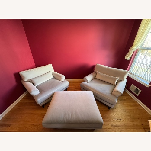 Used Pale Blue Loveseat with Ottoman for sale on AptDeco