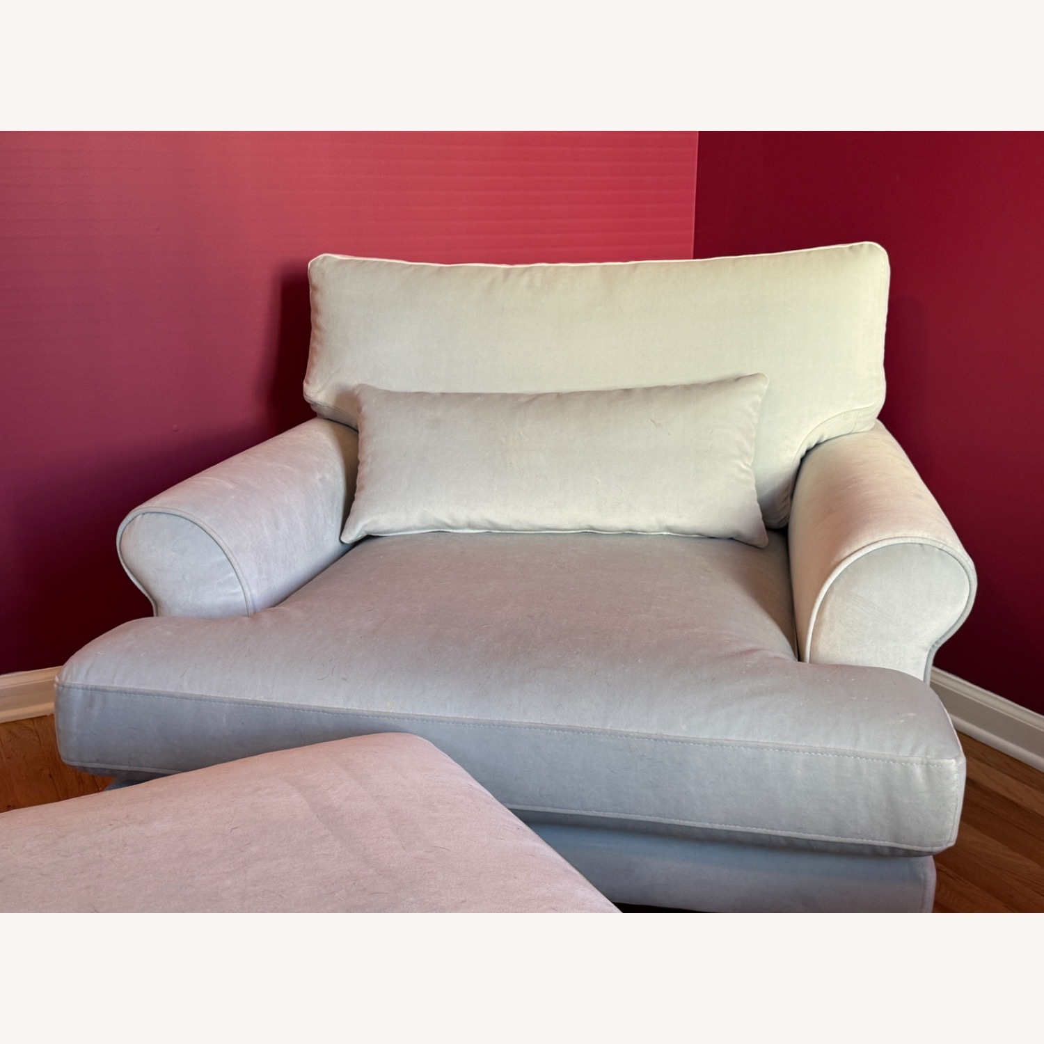 Pale Blue Loveseat with Ottoman - image-3
