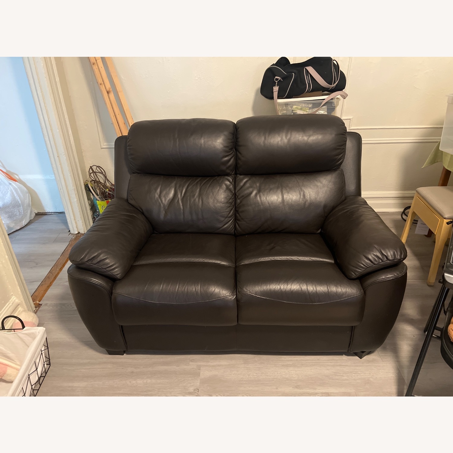 Black Leather Loveseat - image-1