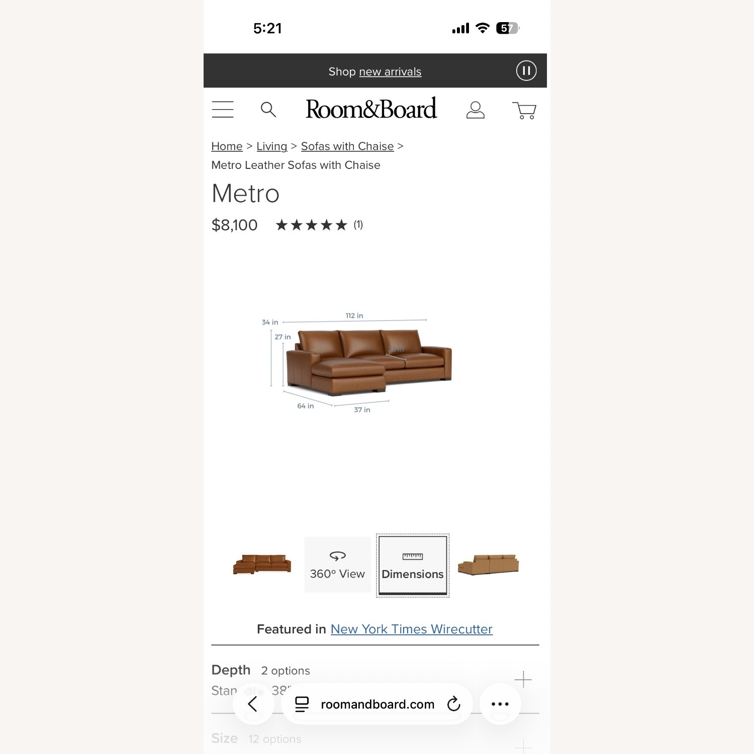 Room & Board Dark Brown Leather Chaise Lounge - image-5