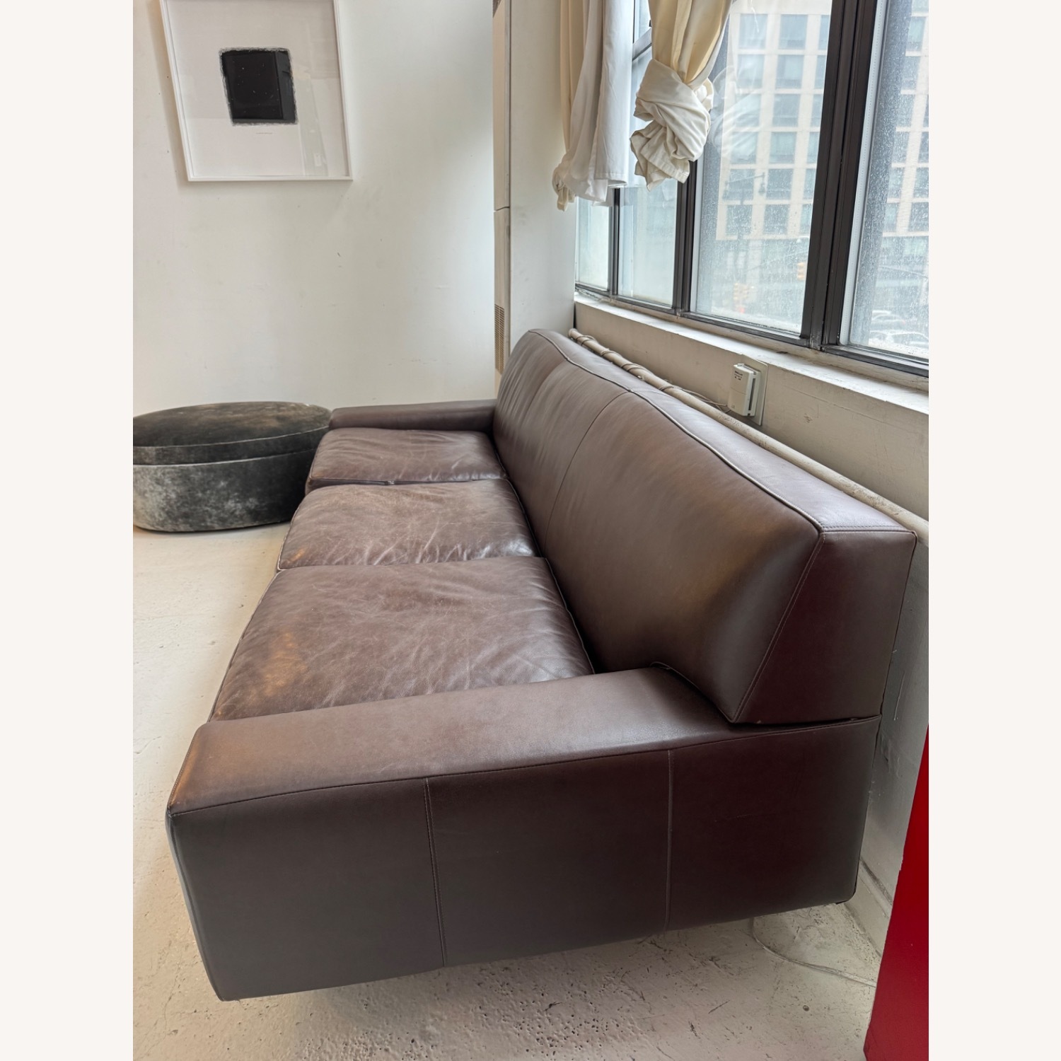 Crate & Barrel Dark Brown Leather 3+ Seater Sofa - image-3