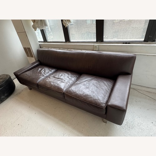 Used Crate & Barrel Dark Brown Leather 3+ Seater Sofa for sale on AptDeco