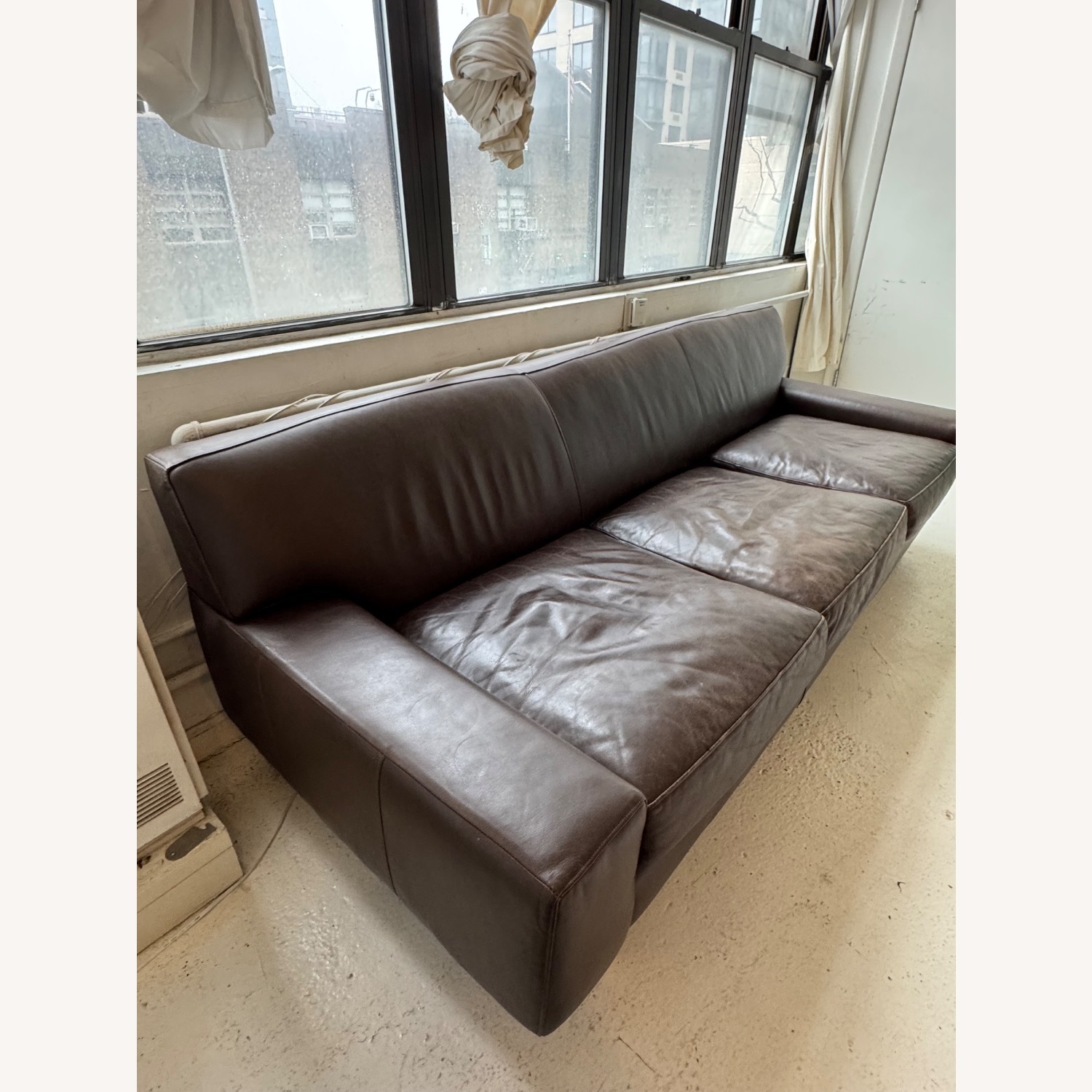 Crate & Barrel Dark Brown Leather 3+ Seater Sofa - image-6