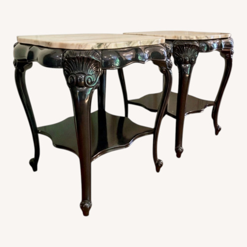 Used Pair of Louis XV Style Marble Top Side Tables for sale on AptDeco