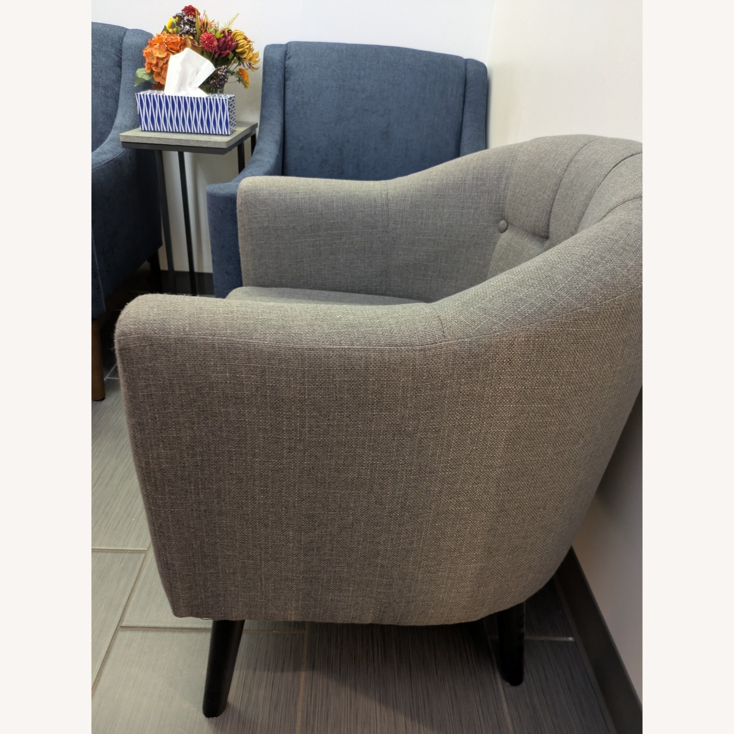 Vintage/Antique Light Gray Fabric Armchair - image-5