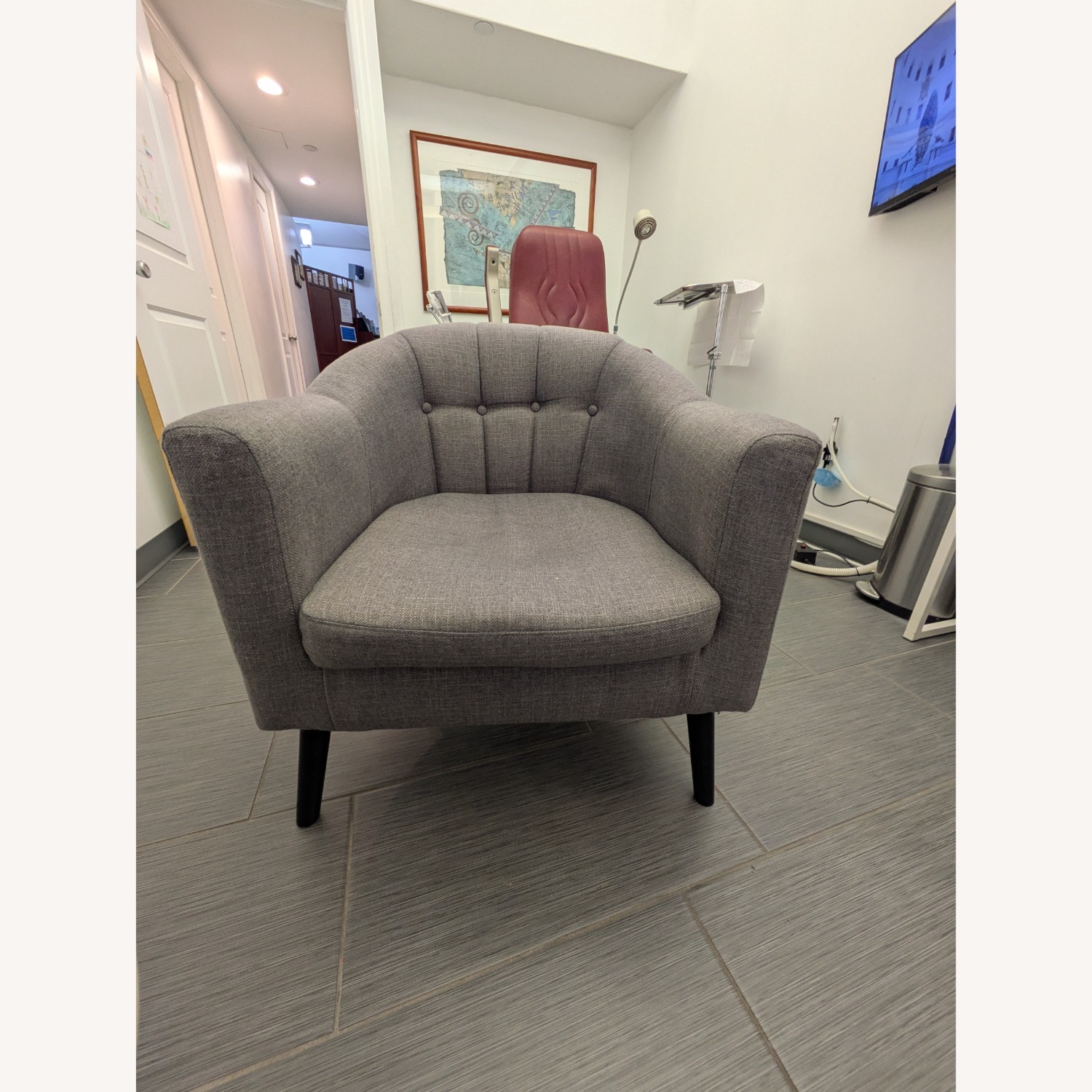 Vintage/Antique Light Gray Fabric Armchair - image-2