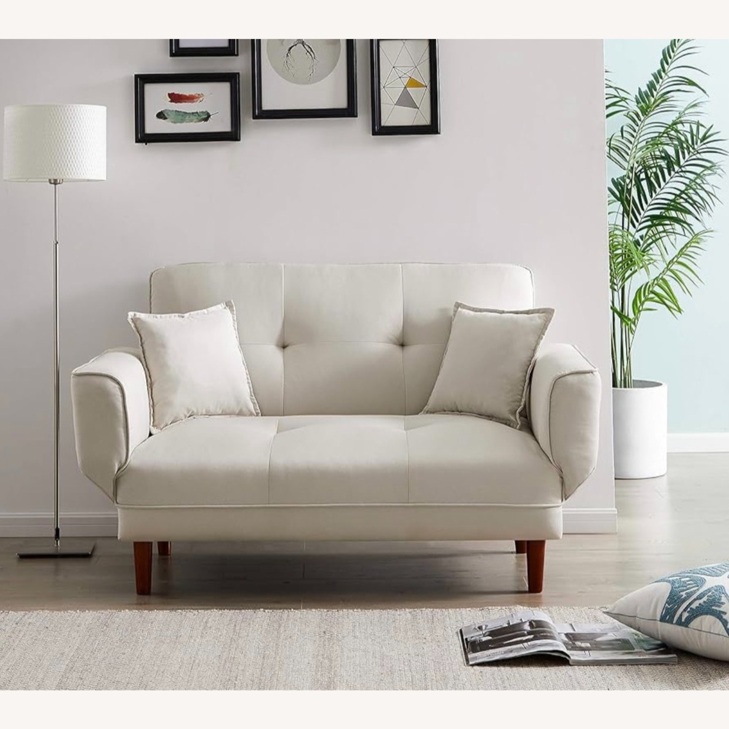 Walmart Light Gray Fabric Loveseat Sofabed - image-1