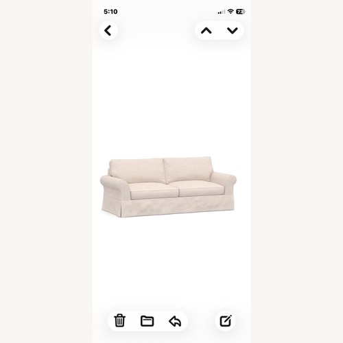 Used Pottery Barn Comfort Roll Slipvovered Park Weave Oatmeal Couch for sale on AptDeco