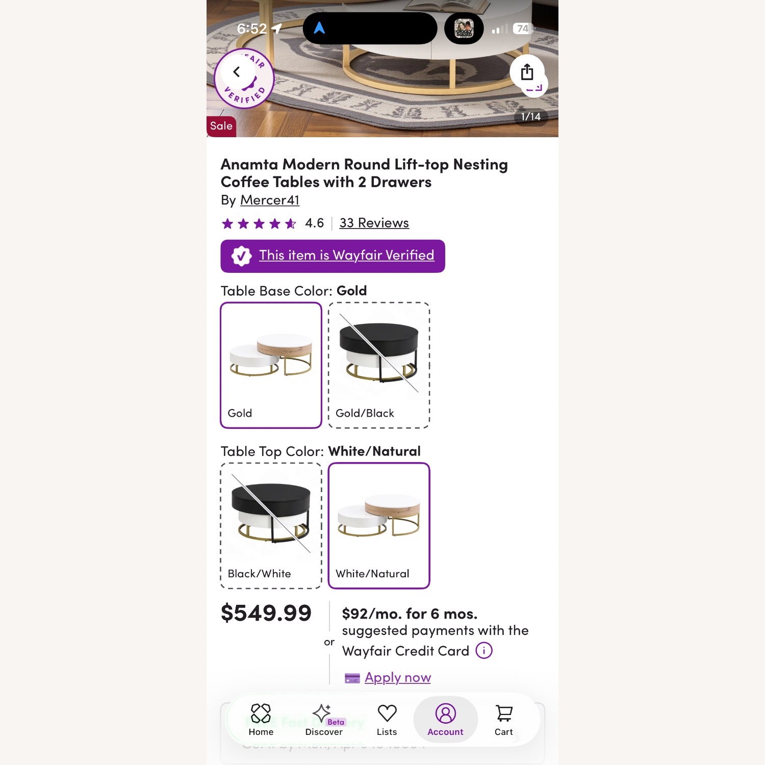 Wayfair Anamta Round Lift-top Nesting Coffee Tables with 2 Drawers - image-3