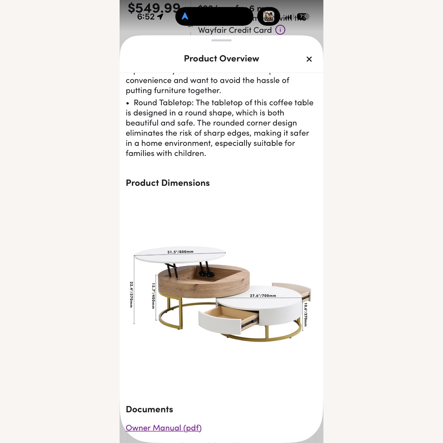 Wayfair Anamta Round Lift-top Nesting Coffee Tables with 2 Drawers - image-4