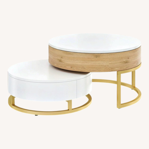 Used Wayfair Anamta Round Lift-top Nesting Coffee Tables with 2 Drawers for sale on AptDeco