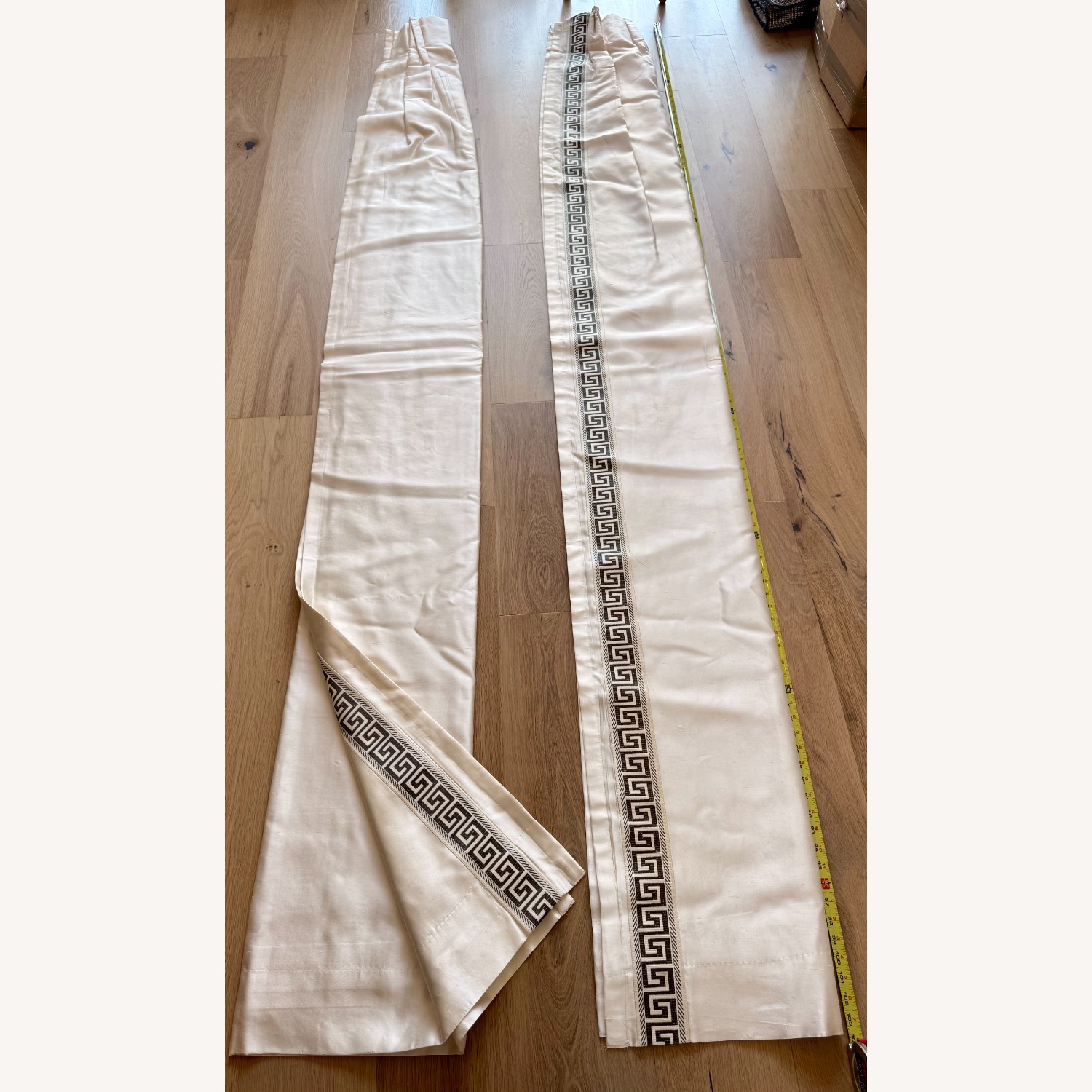 Ethan Allen White Linen Curtains W Greek Key Trim - image-7
