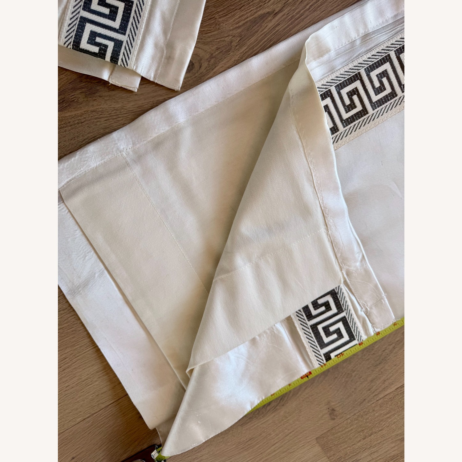 Ethan Allen White Linen Curtains W Greek Key Trim - image-5