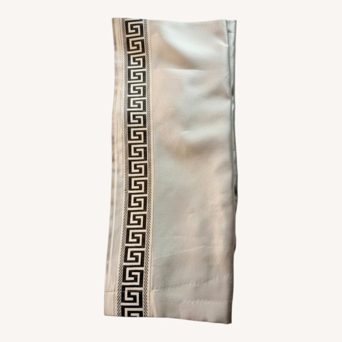 Used Ethan Allen White Linen Curtains W Greek Key Trim for sale on AptDeco