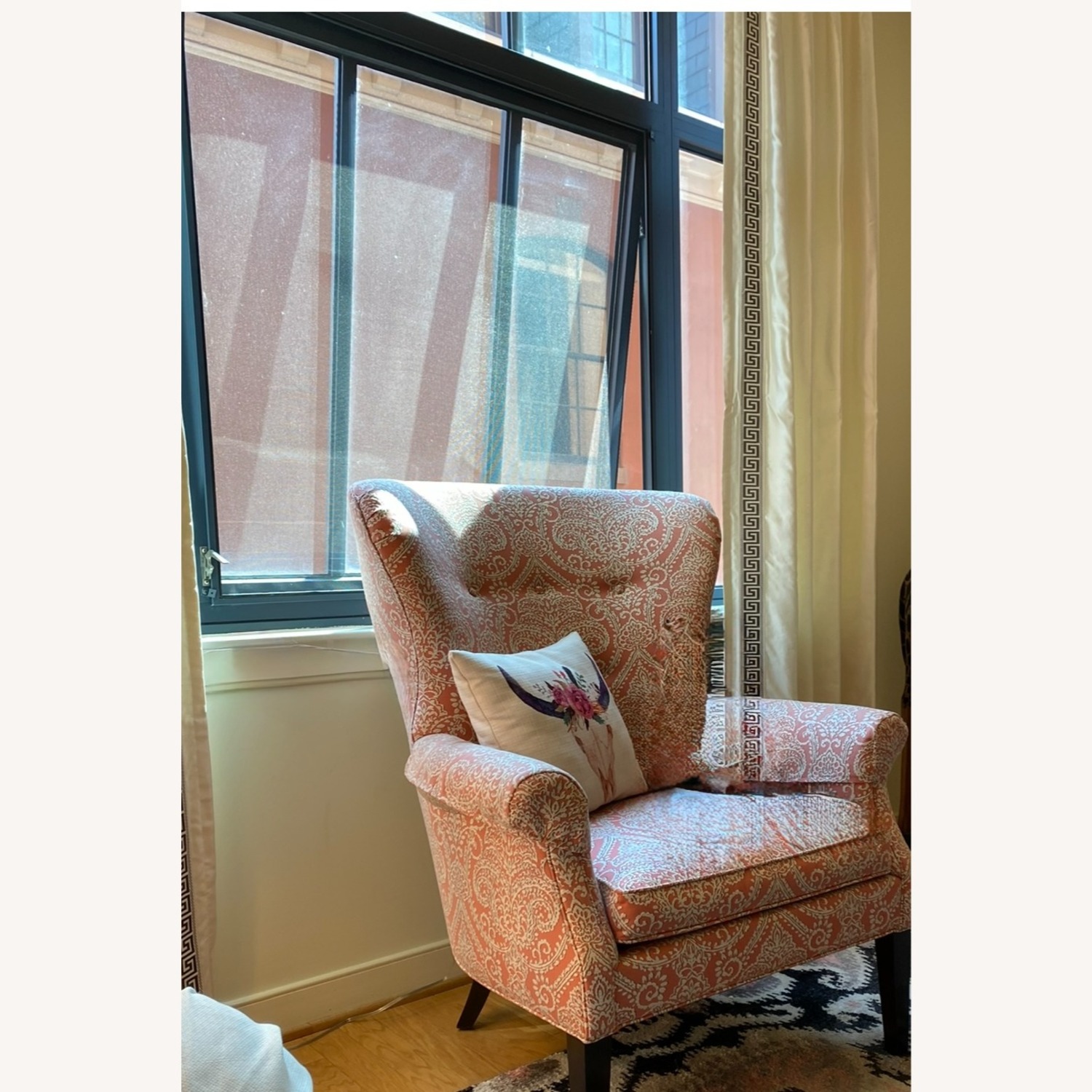 Ethan Allen White Linen Curtains W Greek Key Trim - image-2