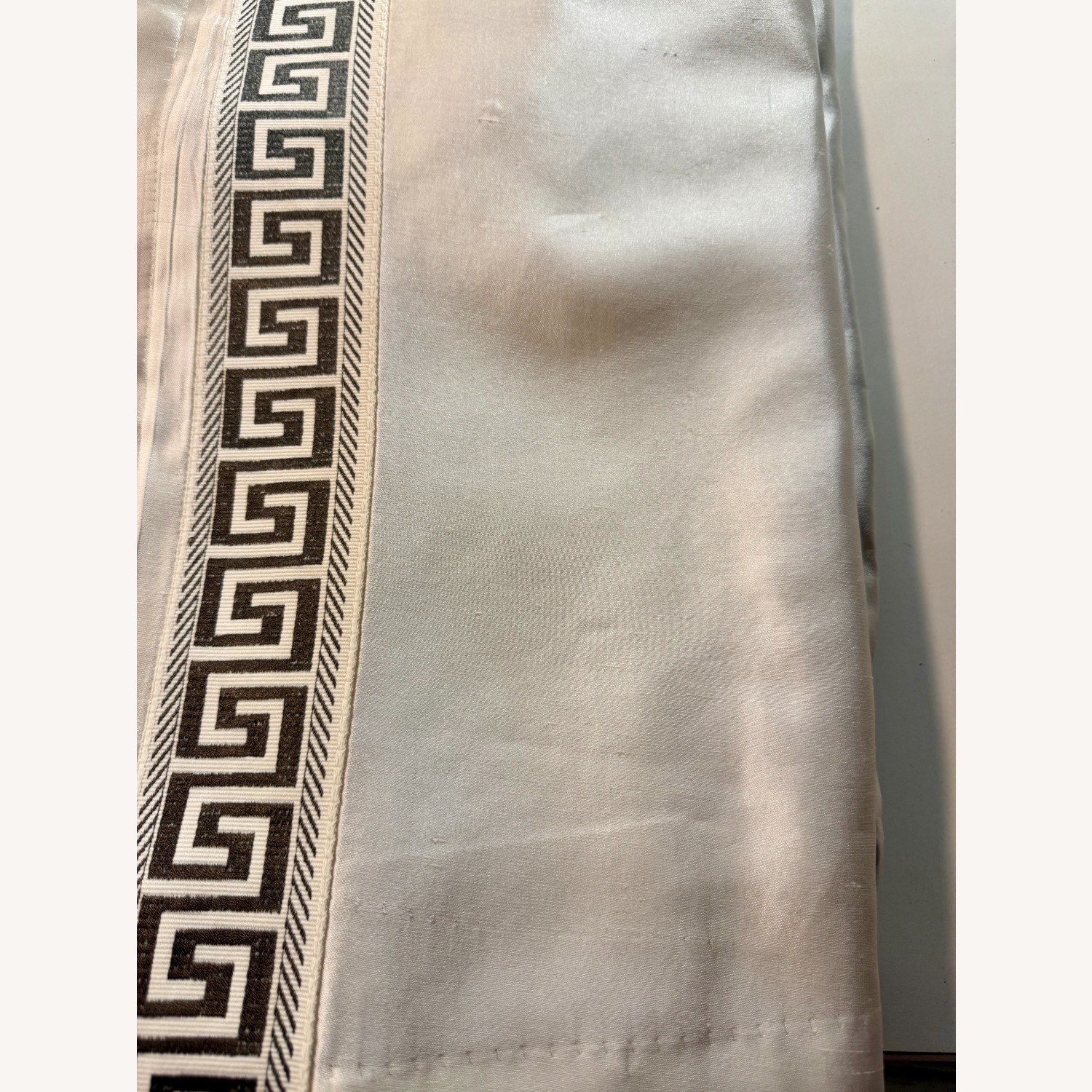 Ethan Allen White Linen Curtains W Greek Key Trim - image-3