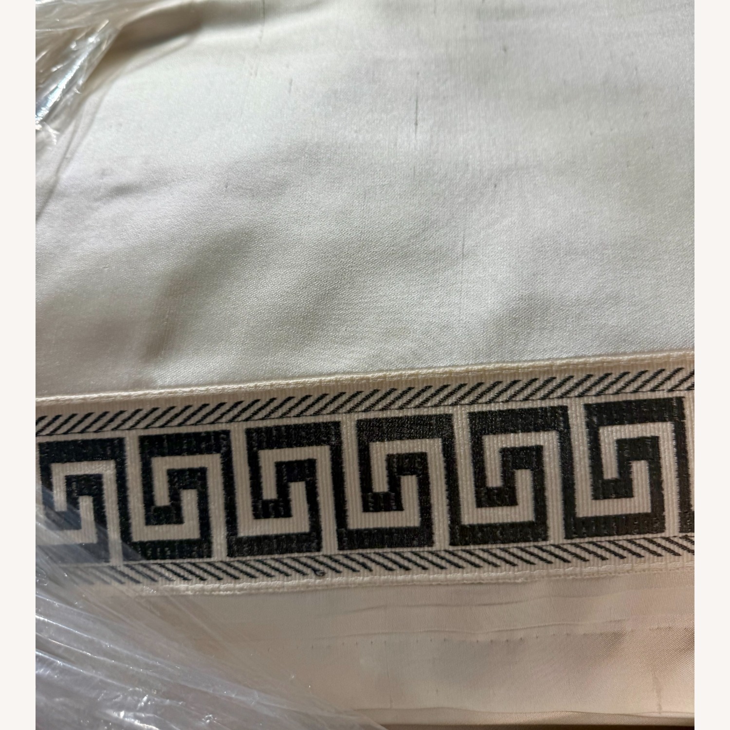 Ethan Allen White Linen Curtains W Greek Key Trim - image-4