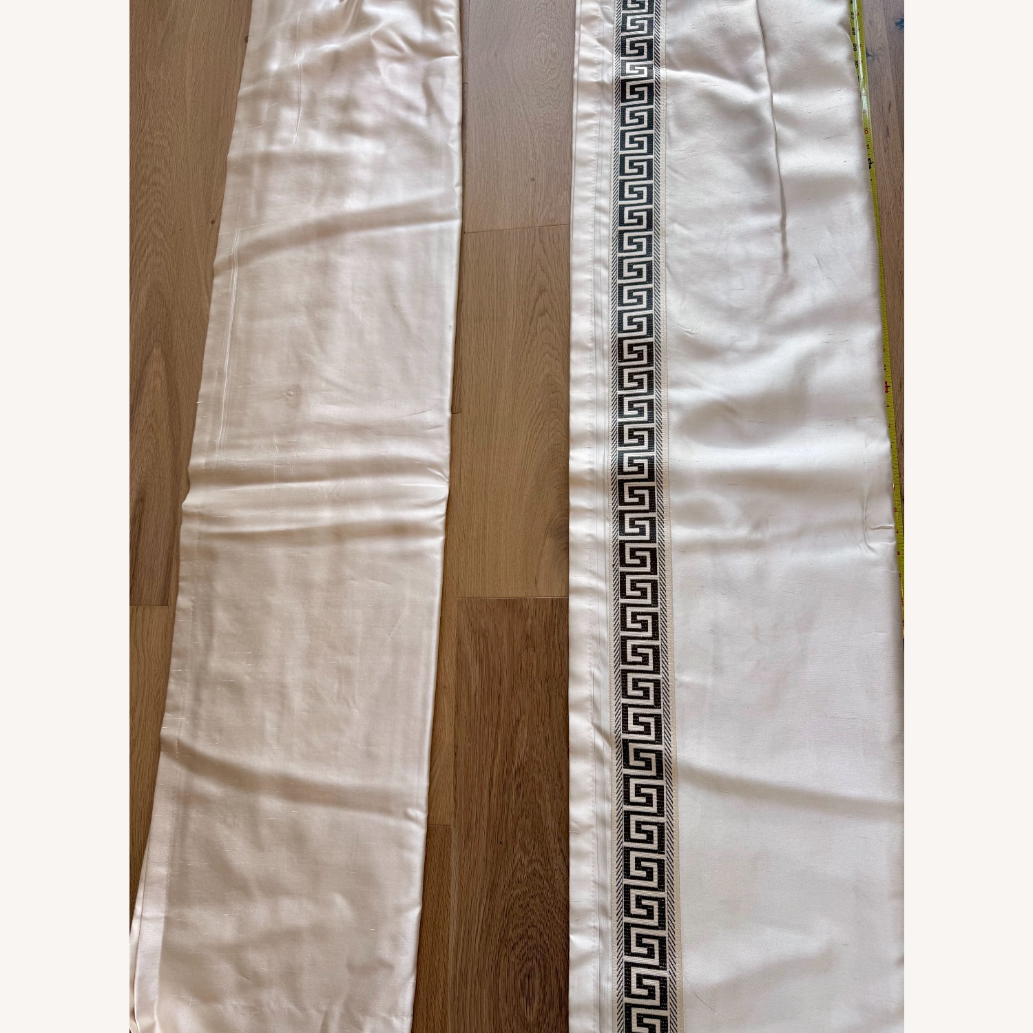 Ethan Allen White Linen Curtains W Greek Key Trim - image-8