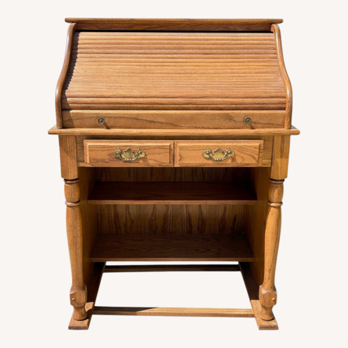 Used 20th Century Light Brown Oak Wood Desk for sale on AptDeco