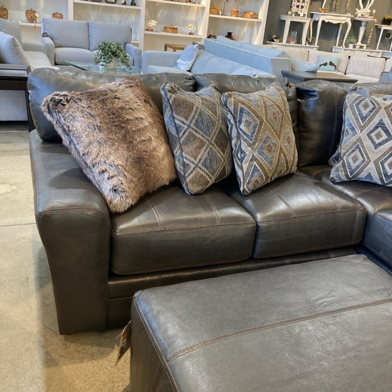 Italian Leather 2 Piece w Ottoman Sectional - image-5