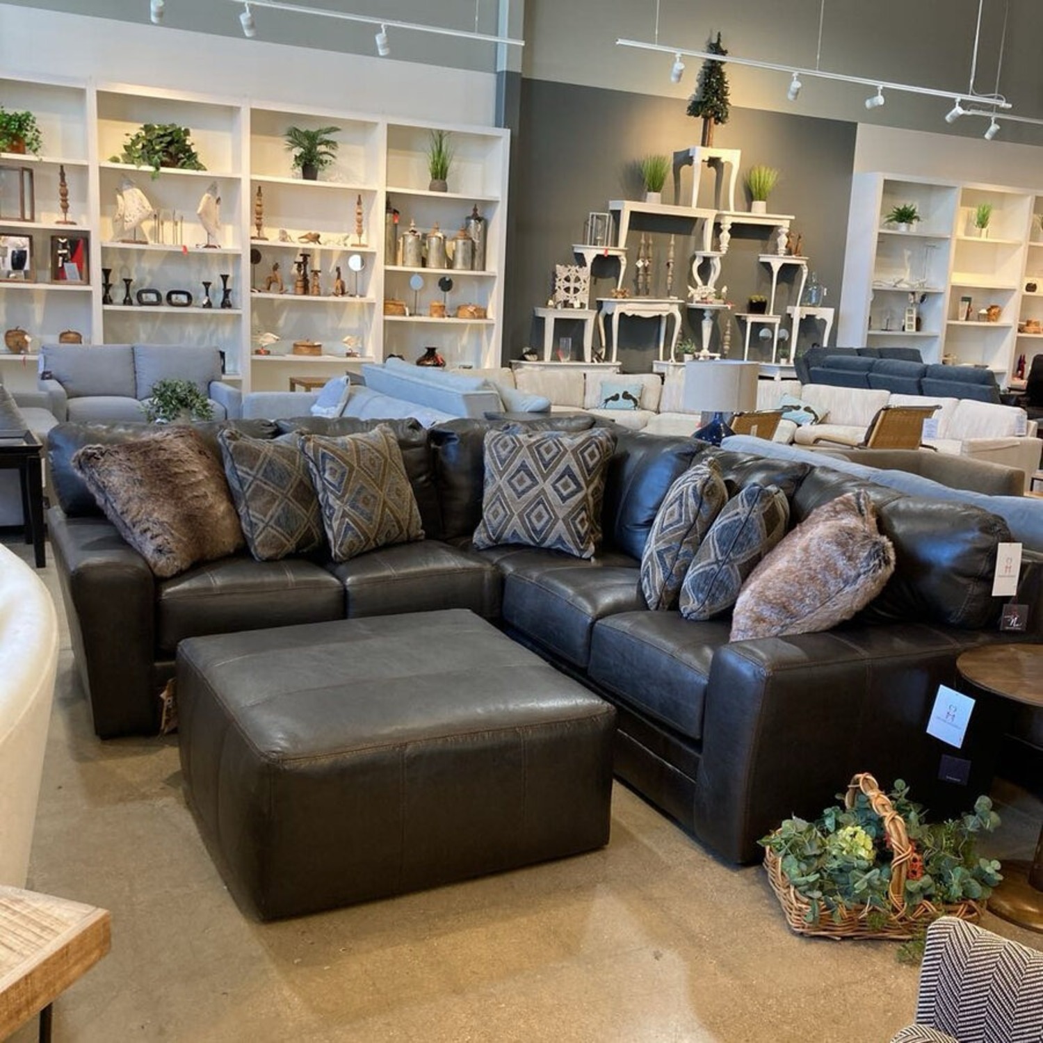 Italian Leather 2 Piece w Ottoman Sectional - image-2